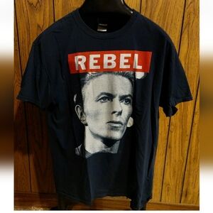 Rebel Graphic David Bowie T-Shirt - Navy Large Fifth Sun